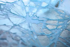 Close-up of cracked laminated auto glass